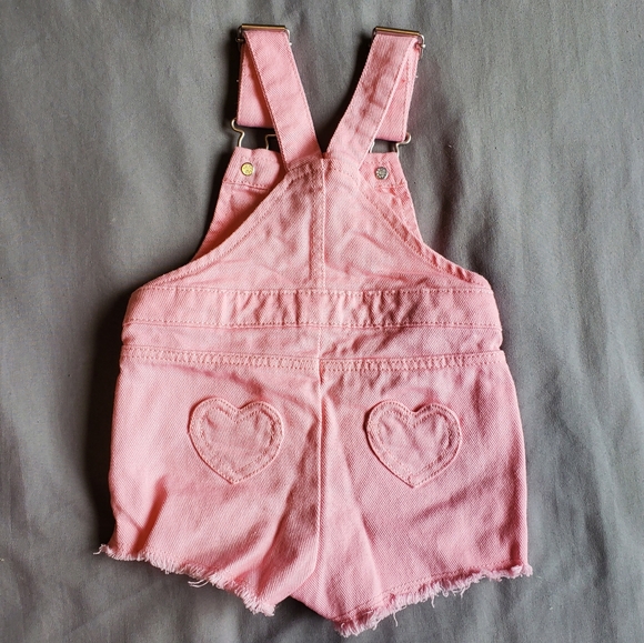 Pink Denim Overall Shorts 3-6 months - Picture 2 of 3